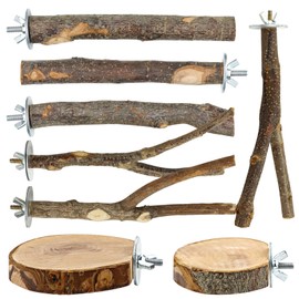 CZWESTC Natural Wood Bird Perches for Cage, Parrot Perch Stand & Platform, Bird Cage Accessories for Parakeets, Cockatiels, Conures, Lovebirds (Brown, Core Perch & Platform - 8PCS)