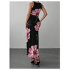 Milumia Women's Floral Mesh Maxi Dress Sleeveless Crew Neck Ruched