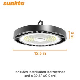 Sunlite 89782 LED Commercial UFO High Bay Light Fixture, 200 Watts (400W=), 28000 Lumens, 5000K Super White, Dimmable, UL Listed, Black, 120-277V, IP65, for Warehouses, Factories & Workshops