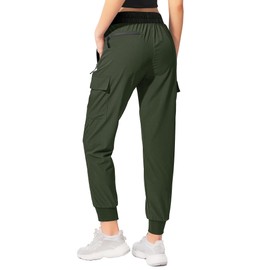 Buauty Womens Joggers Quick Dry Lightweight Cargo Joggers Hiking Pants with Pockets Elastic Waist for Travel and Camping Army Green