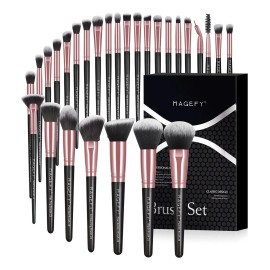 MAANGE set 28 brochas de maquillaje profesional con estuche brocha color negra y oro rosa