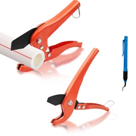 2Pcs PVC Pipe Cutter, 1-5/8"&1-1/4" SK5 Steel Blade PEX Tube Cutter, Rotatable Deburring Pen Reamer, Multifunctional Plastic Hose Cutter, Pipe Cutting Tool for Home Repairs Plumbers