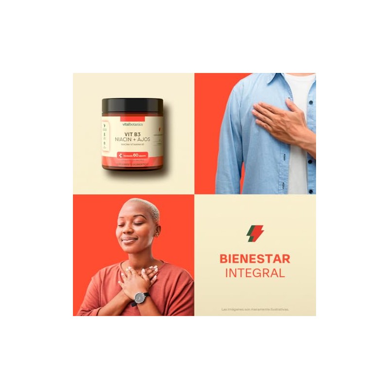 Vital Botanics Niacina Vitamina Ajo Multivitamínico Mujer Hombre Cápsulas Azúcar