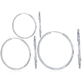 Infinite U 925 Sterling Silver Wave Shape Round Circle 3 Pairs Hoop Earrings for Women/Girls 6 Pcs