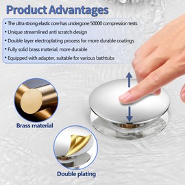 Upgrade Tip Toe Bathtub Drain Conversion Kit Assembly, Tub Drain Plug Trim Set with Two-Hole Overflow Faceplate and Universal Fine/Coarse Thread Assembly, Large Cap Design (Chrome Plated)