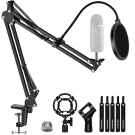 InnoGear Microphone Stand Mic Boom Arm for Blue Yeti HyperX QuadCast S SoloCast Snowball Fifine K669B and other Mic, with Shock Mount Windscreen Pop Filter Mic Clip Holder Cable Ties, Medium