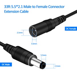 BOAVISION DC 12V Power Cord,33ft(10m) Extension Cord DC Cable 2.1mm x 5.5mm Compatible with 12V DC Power Supply Adapter Cord WiFi Security IP Camera …
