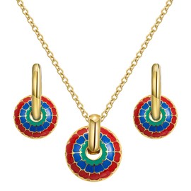 Joo&Rind Women's Necklace Set, Daisy Pendant Necklaces, Gold Chain Women's with Earrings Creoles, Choker Chain Ladies, Jewellery Gifts for Women, Stainless Steel, No Gemstone