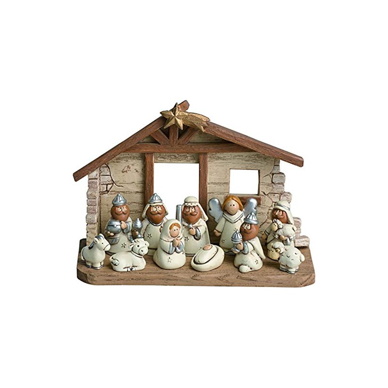 TII Mini Christmas Nativity Set Stable with Jesus Mary Joseph