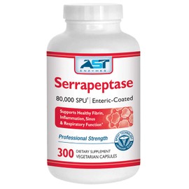 Serrapeptase 80,000 SPU – 300 Vegetarian Capsules - Premium Natural Systemic Enzymes – Enteric-Coated Serrapeptase – AST Enzymes