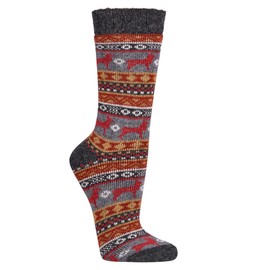 2 Pairs of Norwegian Premium Wool Socks for Men and women, Winter Thermal Knitted, Peruvian Pattern Crew Soft Merino & Alpaca Wool Comfortable Hygge, Cold weather Sock, Mustard-Charcoal (Mix3, 2-5)