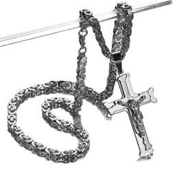 Fashion Womens Mens Stainless Steel Jesus Cross Pendant Byzantine Chain Necklaces 20-40 inches(Silver, 30 inches)