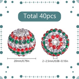 SUNNYCLUE 40Pcs 20mm Christmas Beads Bubblegum Beads Bulk Colorful Chunk Berry Rhinestone Resin Bead Large Round Ball Loose Spacer Beads for Christmas Beadable Pens jewellery Crafts Decorations Kits
