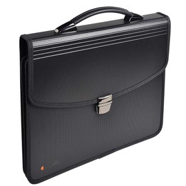 Exacompta - Ref 59144E - Exactive - Multipart Expanding Case with Handle - 360 x 300mm in Size Ideal for A4 Size Documents, 2 Filing Compartments, Grey PP Dividers - Black