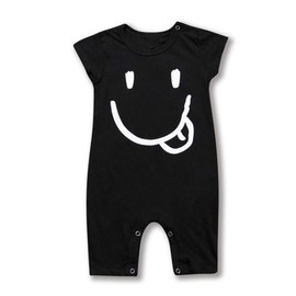 AYIYO Baby Infant Short Sleeves Happy Printed Bodysuit Rompers Shortalls Outfit Black