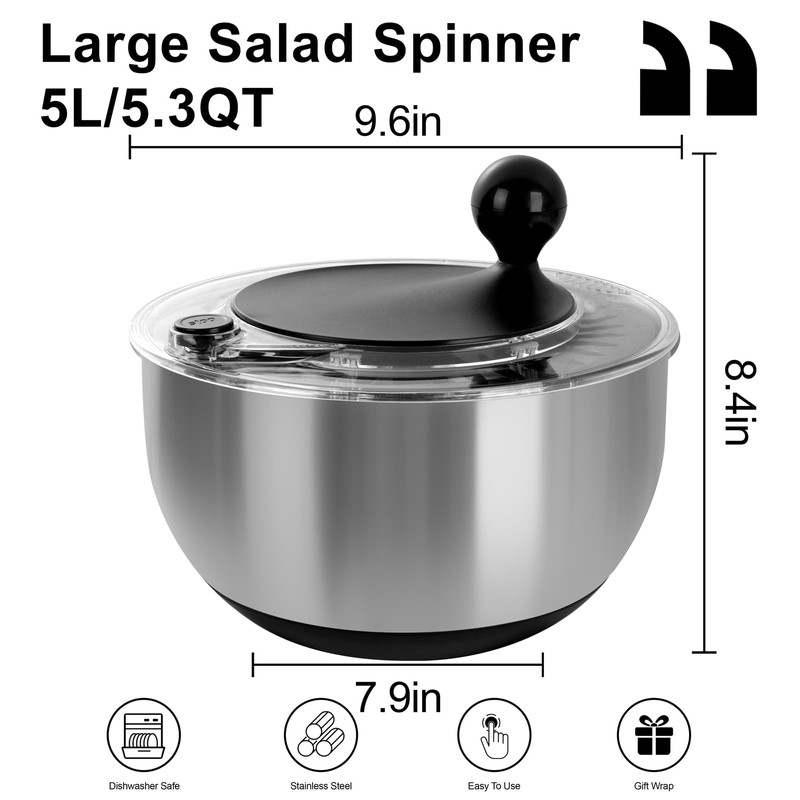 supernal 5.3Qt Salad Spinner Lettuce Spinner with Stop Button Vegetable