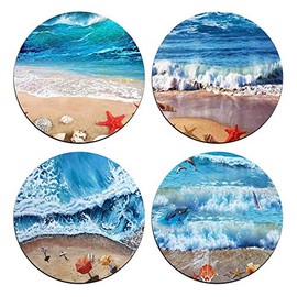 Waves and Shells Round Coaster Set - Made of Recycled Rubber - Set of 4