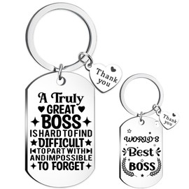 Best Boss Gifts Appreciation Keychain - Thank You Office Retirement and Farewell Keychains for Women and Men Boss, Team Leader, Birthday, Thanksgiving, Bosses Day, Christmas Gift from Employees