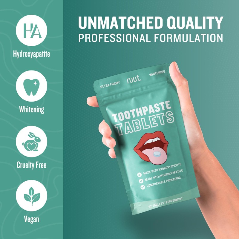 Ruut Toothpaste Tablets, Hydroxyapatite Remineralizing Eco Friendly Toothpaste Tabs, Fluoride