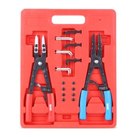 DNA MOTORING 2pc 10 in Heavy Duty Multi Angle Internal External Spring Ratchet Circlip Plier for Ring Remover Retaining Snap Ring Plier Set, W/Case, Tools-00533