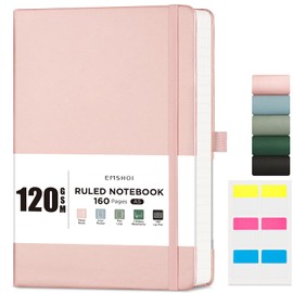 EMSHOI A5 Notebook Lined Journal - 120 GSM Paper Hardcover Notebook for Work, 160 Pages College Ruled Notebook, Leather Writing Journal for Women, Men, Work, School, 14.5 X 21 cm -Rose Gold