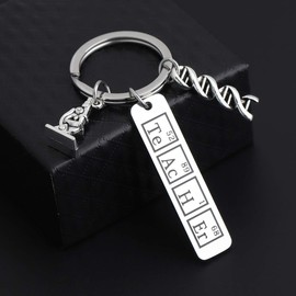 CHOORO Chemistry Teacher Keychain Gift Microscope DNA Keychain Science Teacher Jewelry Laboratory Gift Periodic Table Gift (Science Teacher Keychain)