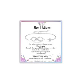 YBISNAIRE Mother's Day Jewellery Gift for Mum Gifts, Silver Infinity Mum Bracelet Birthday Gifts for mum Gift from Daughter Son to Mummy Mama Bracelet Presents for Women on Christmas Wedding