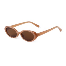 GIFIORE Oval Sunglasses for Women Mens Vintage 90s Slender Plastic Oval Frame Sunnies Brown
