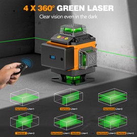 Alloyman Laser Level 4 X 360°Self Leveling with Tripod, 16 Line Lazer Level, 4D Vertical & Horizontal Line, Green Laser Leveler Tool for Construction, Picture Hanging, Floor Tile, Ceiling Installation