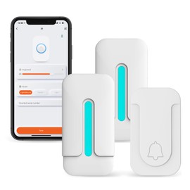 WiFi Wireless Doorbell, Waterproof Wall Plug-in Cordless Door Chime Kit with Self Powered Push Button, Smart Life App Notification, 35 Chimes, 4-Level Volume,(1 Button 2 Receiver)