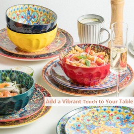 MISSYSSIM Cereal Bowls Set of 6, Bohemian Soup Bowls, 30 oz Colorful Ceramic Serving Bowls for Kitchen, Breakfast, Boho Decorative Bowl, Microwave Oven Safe Bowl for Salad, Pasta, Oatmeal