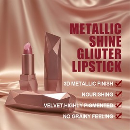 Shimmers Pearl Lipstick,Metallic Pink Glitter Lipstick for Women,High Impact Shine Lipcolor,Silky Smooth Full-Coverage Lip Stick,Pearlescent Nude Light Pink Lipsticks Non Stick Cup Sparkly Lip Makeup