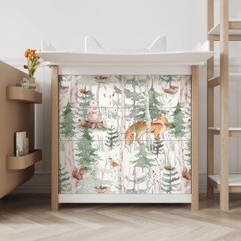 VaryStyle Fairy Forest Wallpaper Woodland Pine Tree Animal Peel and Stick Wallpaper Watercolor Cute Fox/Bunny Wall Paper for Nursery Kids Room 17.7"x118" Removable Contact Paper for Cabinets Walls