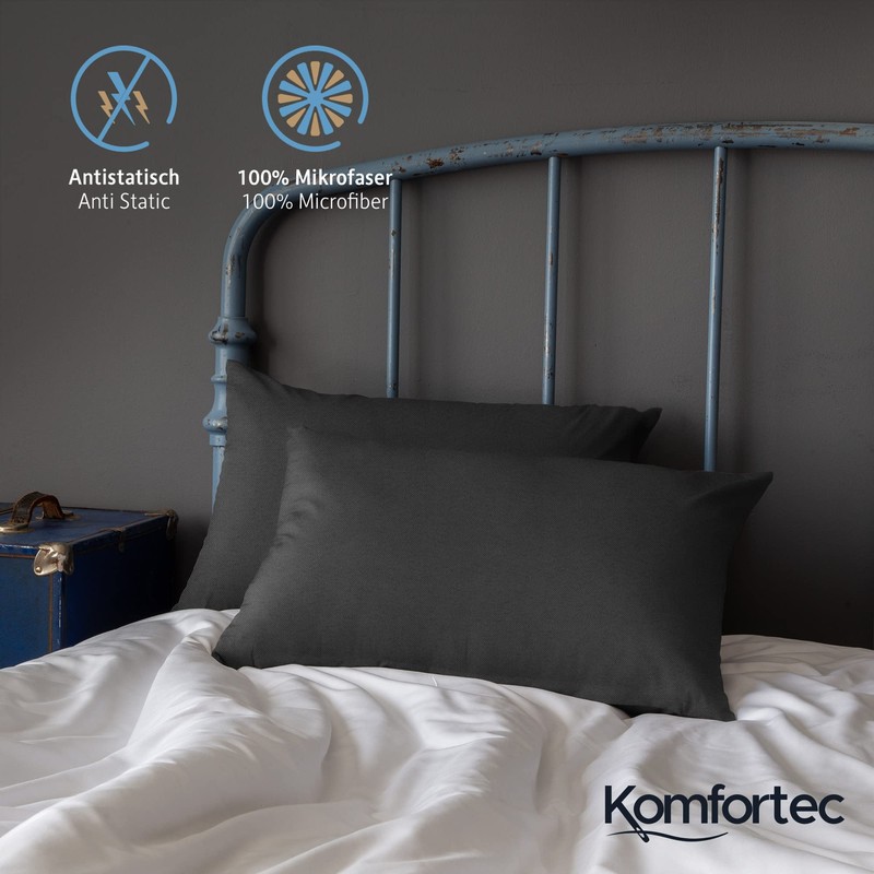 Komfortec Bed Linen Set, microfibre, Charcoal, 155x220 + 1x 40x80