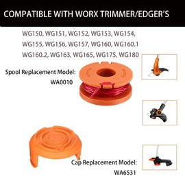 RUIITEN 24 Pieces Replacement Spool, 1.65 mm WA0010 WA0004 Replacement Trimmer Spools for W0RX Grass Trimmer Weed Eater WG154 WG163 WG160 WG180 WG175 WG155 WG151 (20 Spools + 4 Cap) cap)