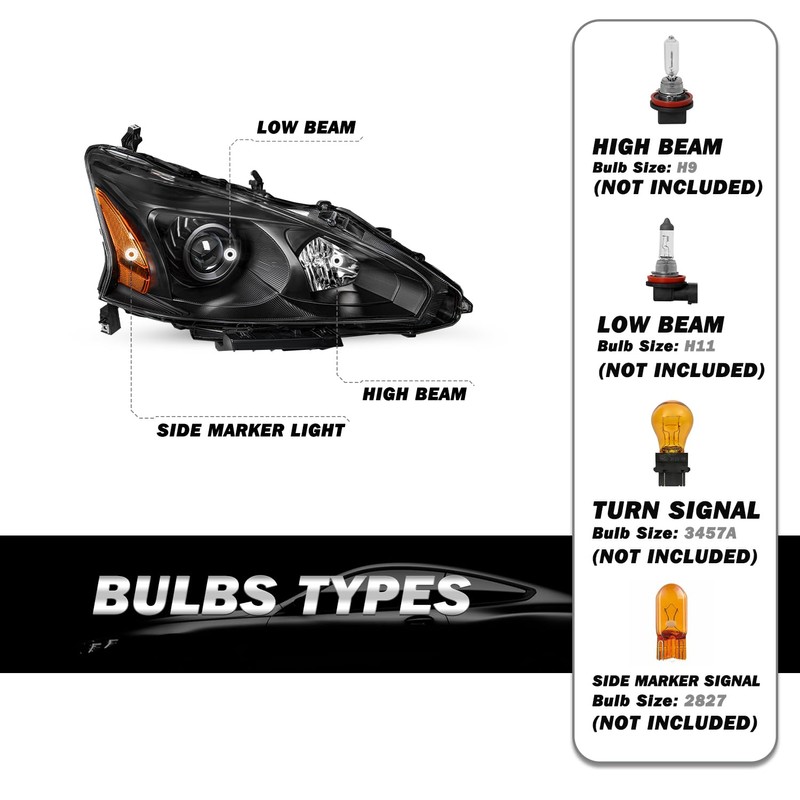 SOCKIR Headlight Assembly Compatible with 4-Door Sedan 2013 2014 2015