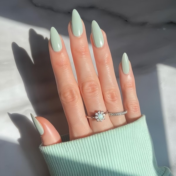 KQueenest Acrylic Press on Nails Almond Medium Length, Mint Green