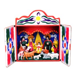 NOVICA Religious Wood Nativity Scene, Multicolor, Great Day'