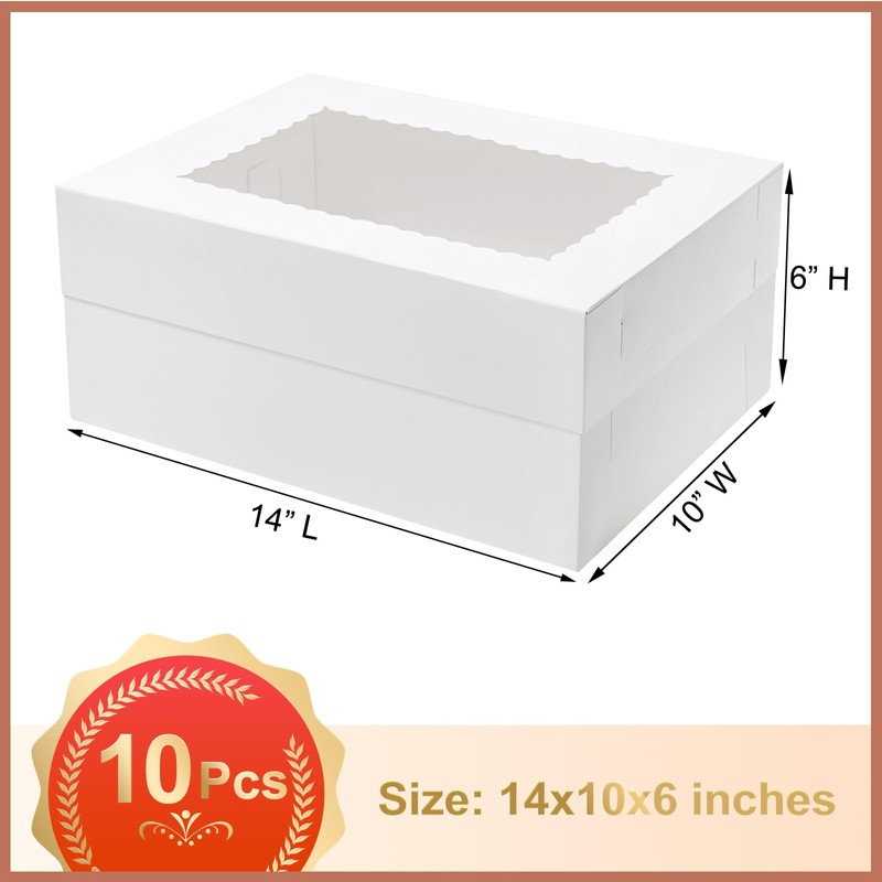 Mefleet 10pcs 14x10x6 Cake Boxes with Window Rectangle Quarter Sheet