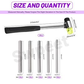 Swpeet 6Pcs 5 Sizes Manual Rivet Punch with Double Faced Rubber Hammer Assortment Kit, Roll Pin Punch with Hammer Set Manual Rivet Tool for Clothes/Bags Rivet Installation