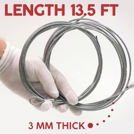 2 Pack 13.5 FT Garage Door Cable Torsion Spring Wire, Replacement Cable Wire, Garage Door Replacement Parts