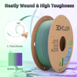 3DHoJor Dual Color Matte PLA 3D Printer Filament Matte pla Filament 1.75mm 2 in 1 Coextrusion 1KG Spool (2.2lbs) Multicolor PLA with Smooth Matte Finish for FDM 3D Printers-Green Purple