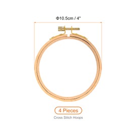 PATIKIL 4 Pieces 4 Inch Embroidery Hoops Round Adjustable Beach Wood Circle Cross Stitch Hoop Ring Bulk for Embroidery Art Craft Handy Sewing Decoration