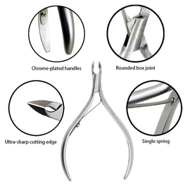 Rui Smiths Cuticle Nippers, Professional, Stainless Steel, Spanish Handle, Box Joint, Matte Chrome Plated, Single Spring (4mm Jaw/Quarter Jaw)