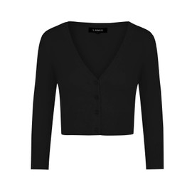 MINTLIMIT Women's Bolero Short Cardigan V-Neck 3/4 Sleeves Festive Cardigan with Button Bolero Shrug, black