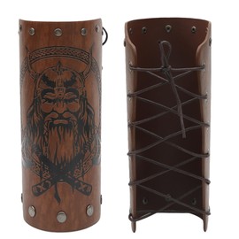 Jeilwiy Medieval Leather Bracers Adults Faux Leather Arm Guards Leather Wrist Band Men Steampunk Wrist Guards for Women Men Renaissance Wrist Cuffs, Brown, Large