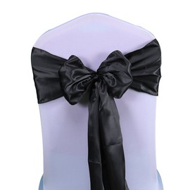 SINSSOWL 50 Black Chair Sashes Satin Chair Bows for Wedding Birthday Party Fiesta Restaurant Decor - 7x108 Inches Chair Ribbons Ties Fitted Banquets Folding Chairs Decorations