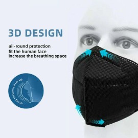 Unbranded 50/100Pcs Black KN95 Face Mask 5 Layer BFE 95% Disposable Respirator - 50Pcs