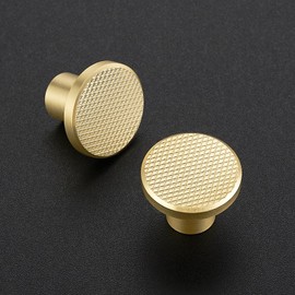 Ravinte Decor 30 Pack Brushed Brass Cabinet Knobs, 1-3/16 Inch (30mm) Round Drawer Pulls, Single Hole Gold Knobs for Kitchen Cabinets, Dressers & Closet Doors, Solid