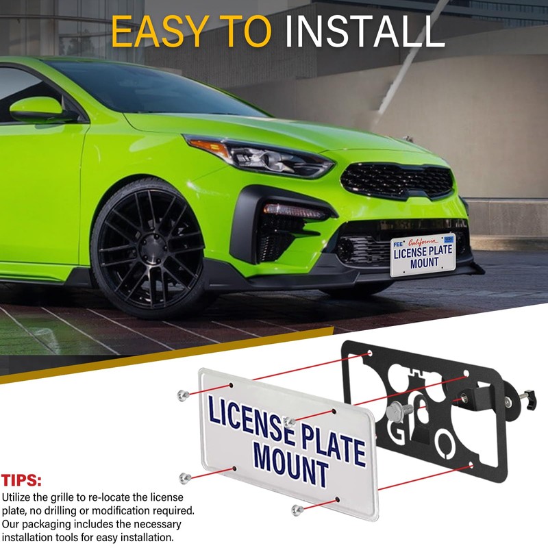 No Drill License Plate Holder Compatible with Kia Soul 2013-2019